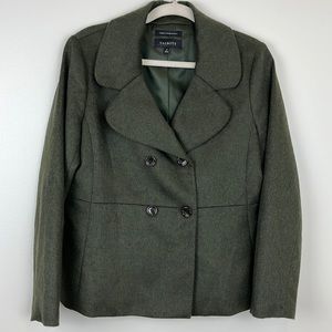 Talbots women’s green Italian woven wool pea coat. Size 4